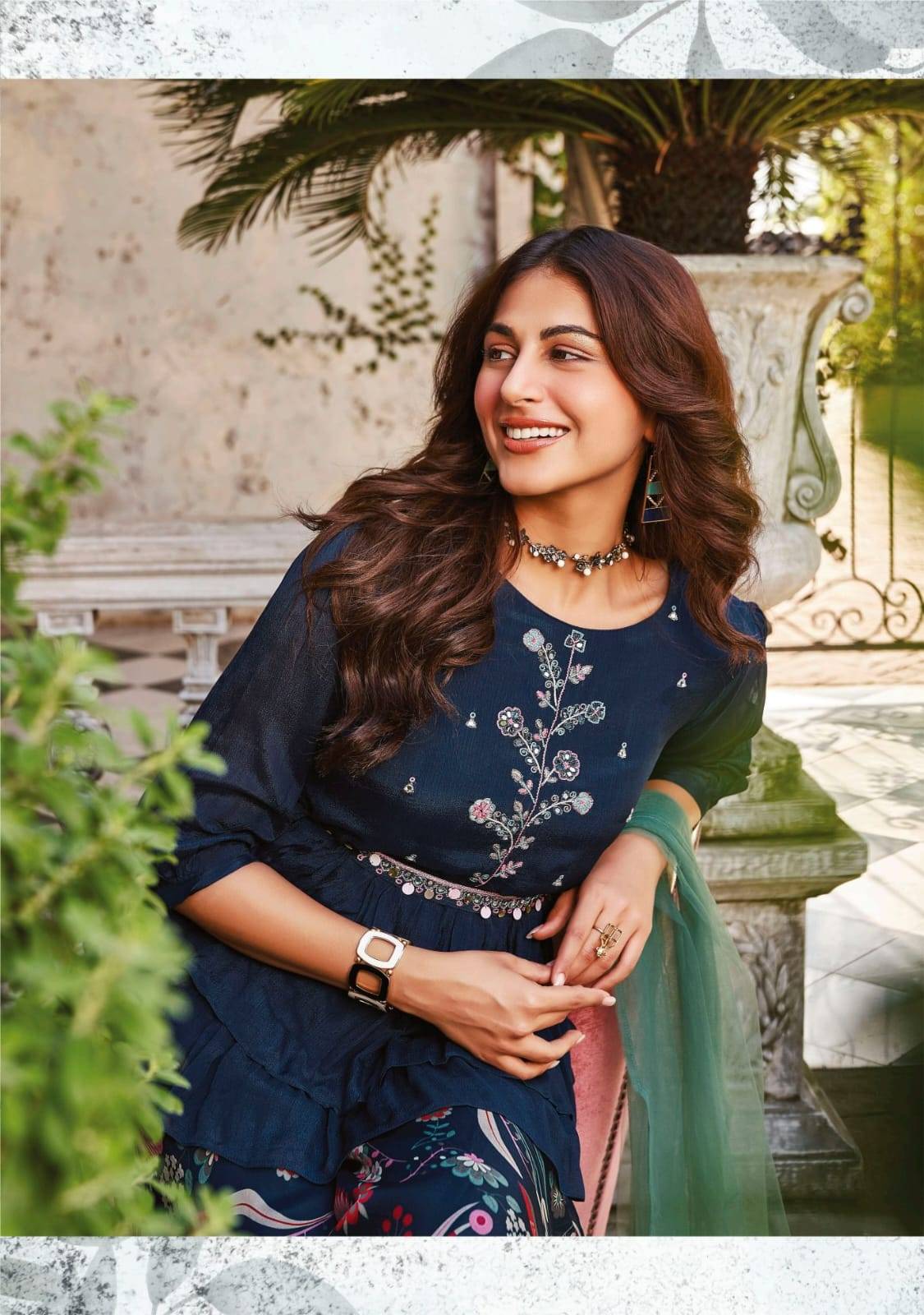 Sassy girl vol-3 by Anu fabrics 7221 TO 7226 SERIES Indian PURE CHINON CHIFFON party wear designer kurti with palazo At Wholesale Price